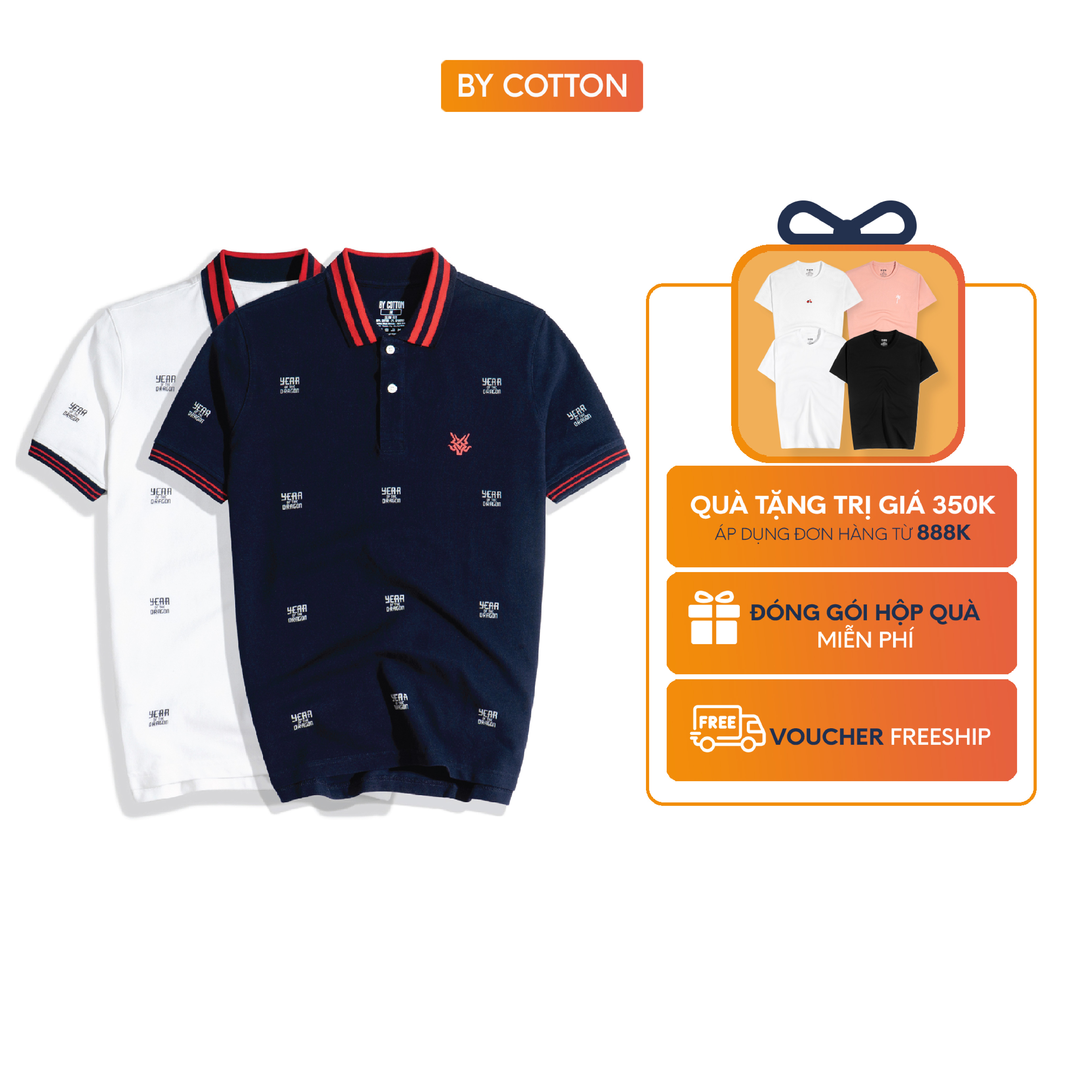 Áo thun nam cao cấp polo year of dragon 2 màu trắng - đen by cotton new