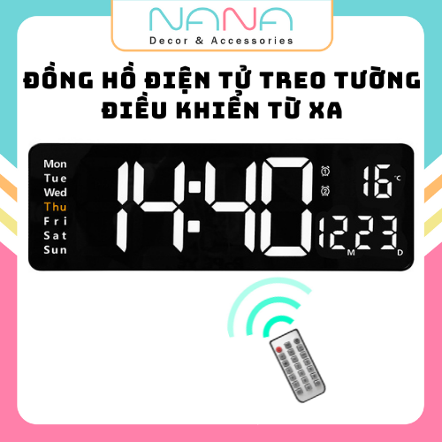 Đồng hồ điện tử treo tường hàng hãng đồng hồ led kỹ thuật số điều khiển tử xa, màn hình lớn hiển thị đa thông tin