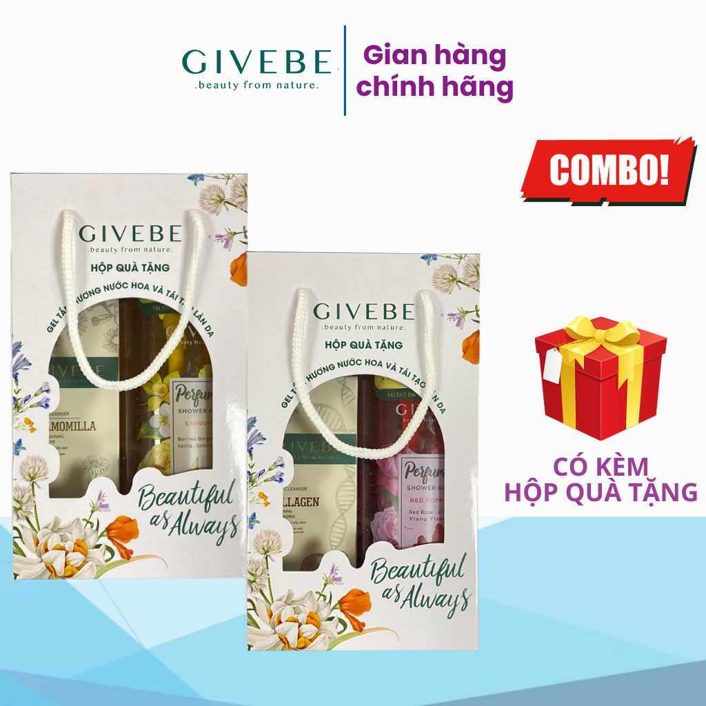 Combo Sữa tắm và Sữa rửa mặt GIVEBE chăm sóc làn da, giảm thâm mụn, sáng da, tái tạo làn da
