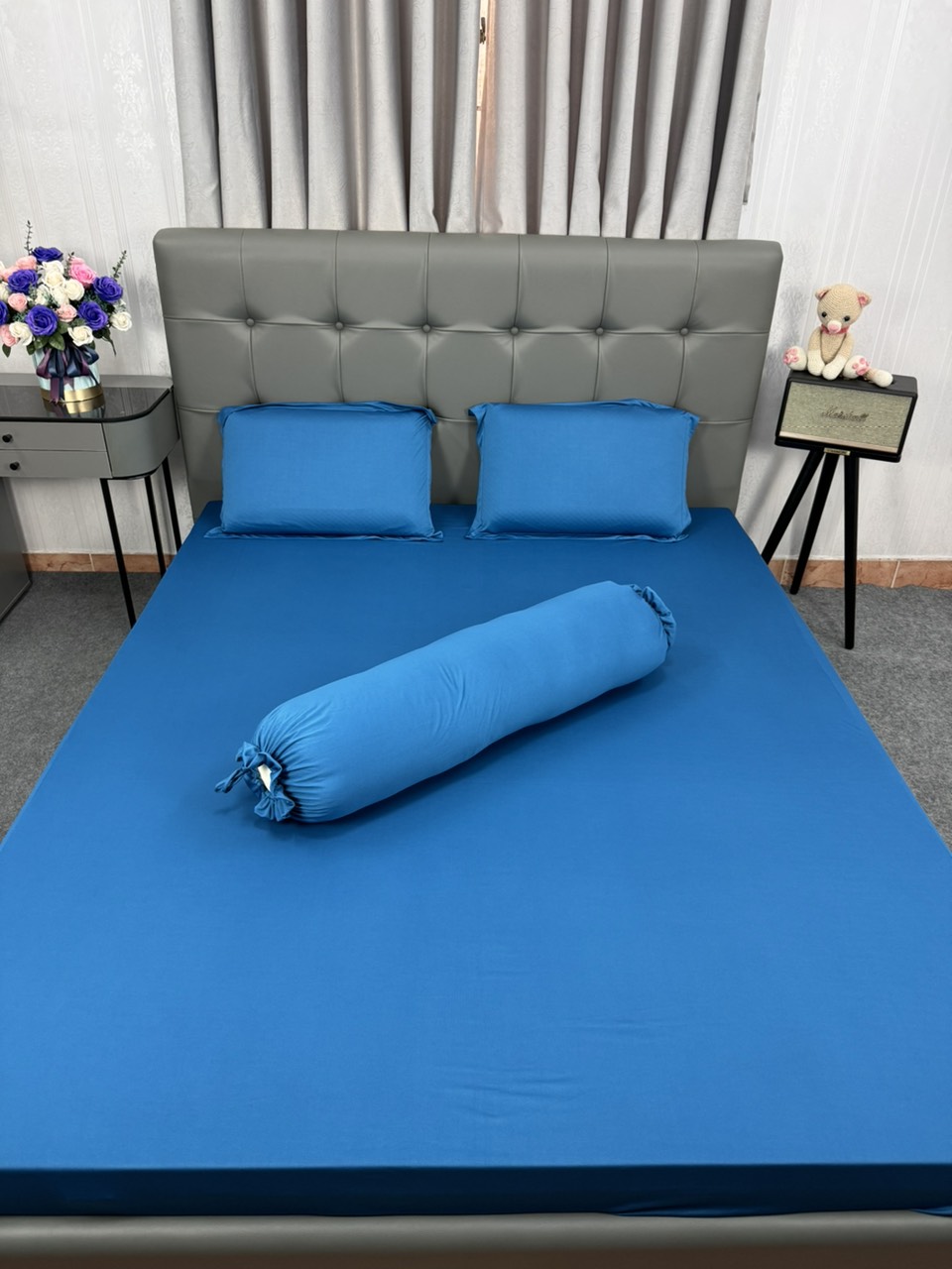 Bộ 4 món ga giường thun silk cao cấp màu trơn