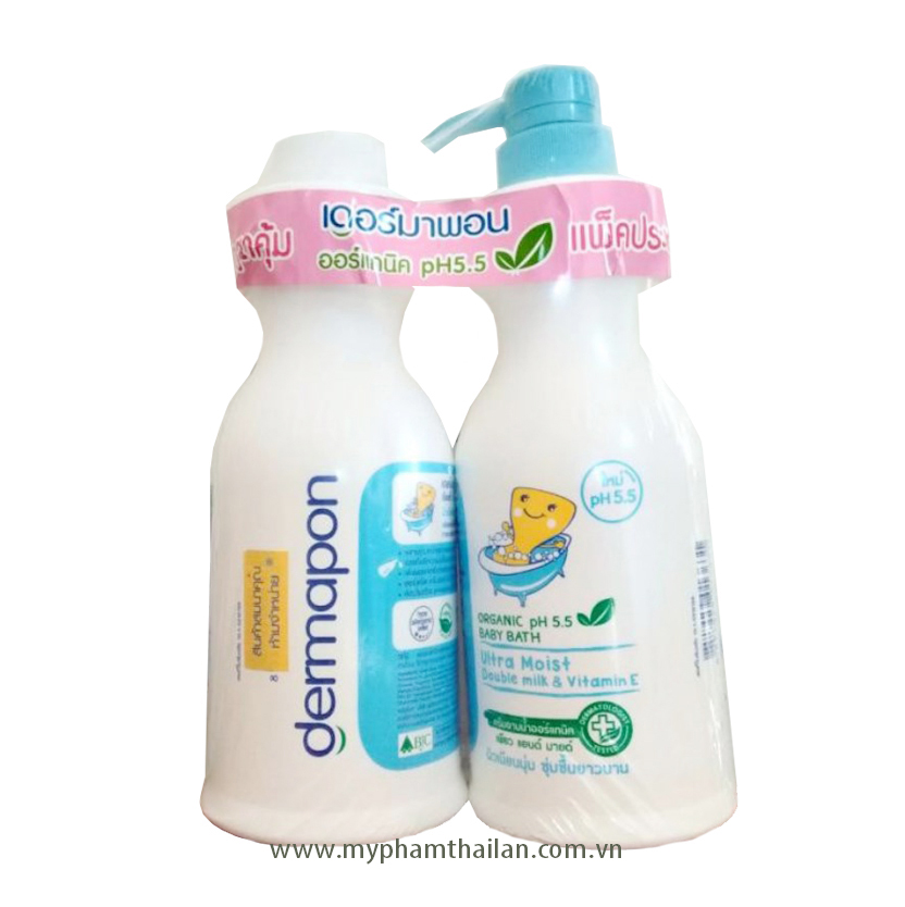 Cặp sữa tắm gội Dermapon Thái Lan 480ml+400ml (Màu Xanh)