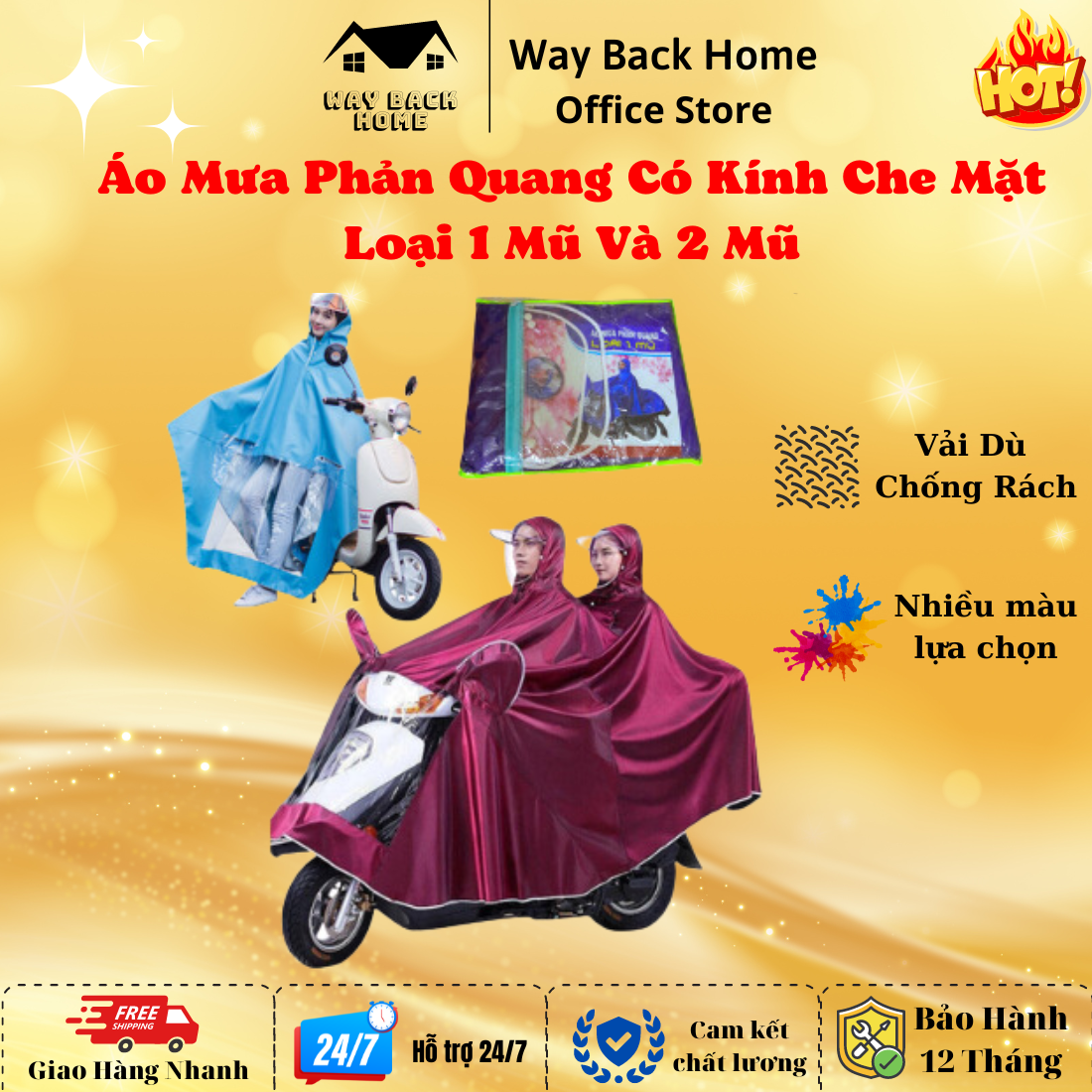 Áo đi mưa, áo mưa phản quang 2 đầu vải dù cao cấp, kích thước rộng 1m6x1m45, vải dù cao cấp siêu dai, chống thấm nước, chống rách, hàng cao cấp có kính che mặt