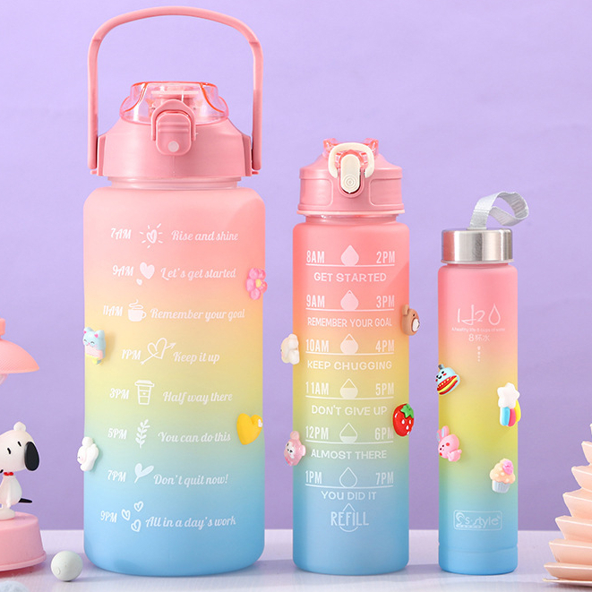 Set 3 bình nước thể thao nhắc nhở uống theo giờ siêu hot