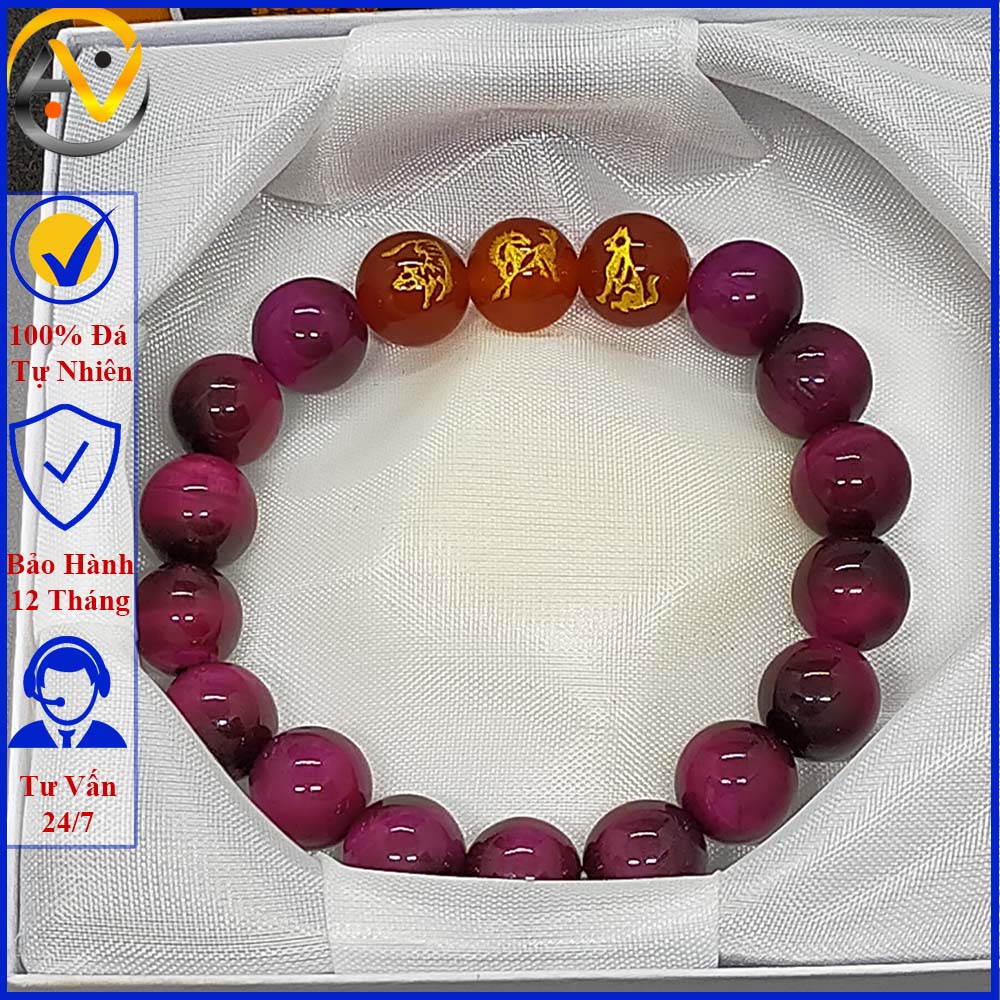 Vòng tam hợp dần ngọ tuất chất liệu đá mắt hổ tự nhiên - size 8 10ly cho người mệnh hỏa, mệnh thôt - có khai quang điểm nhãn may mắn tài lộc - bảo hành 12 tháng - PHONG THỦY ANH VŨ