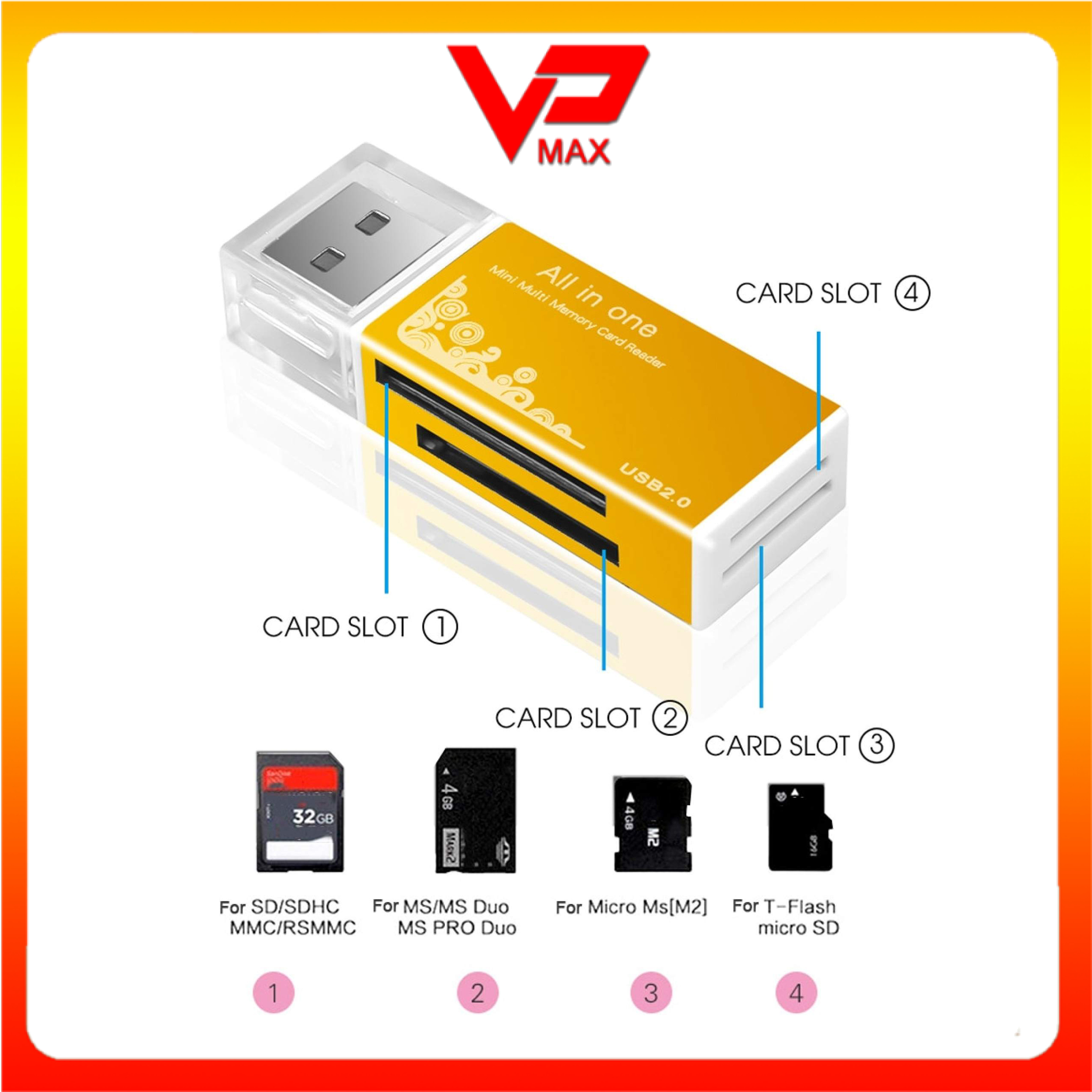 ♨️FREESHIP ♨️ Đầu Đọc Thẻ nhớ USB dùng cho Thẻ TF, thẻ Micro SD, M2, MS Duo, Pro Duo, Đầu Đọc Thẻ Nhớ Đa Năng Tất Cả Trong 1 Đối Với Máy Tính PC