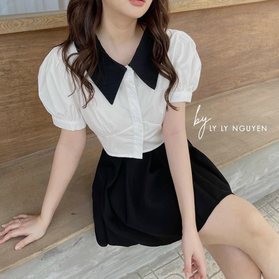 Áo croptop cổ sơ mi siêu dễ thương😍