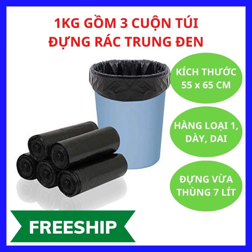 [GIÁ SỐC] 1KG túi đựng rác (3 cuộn) tiện lợi màu đen size trung 55x65cm