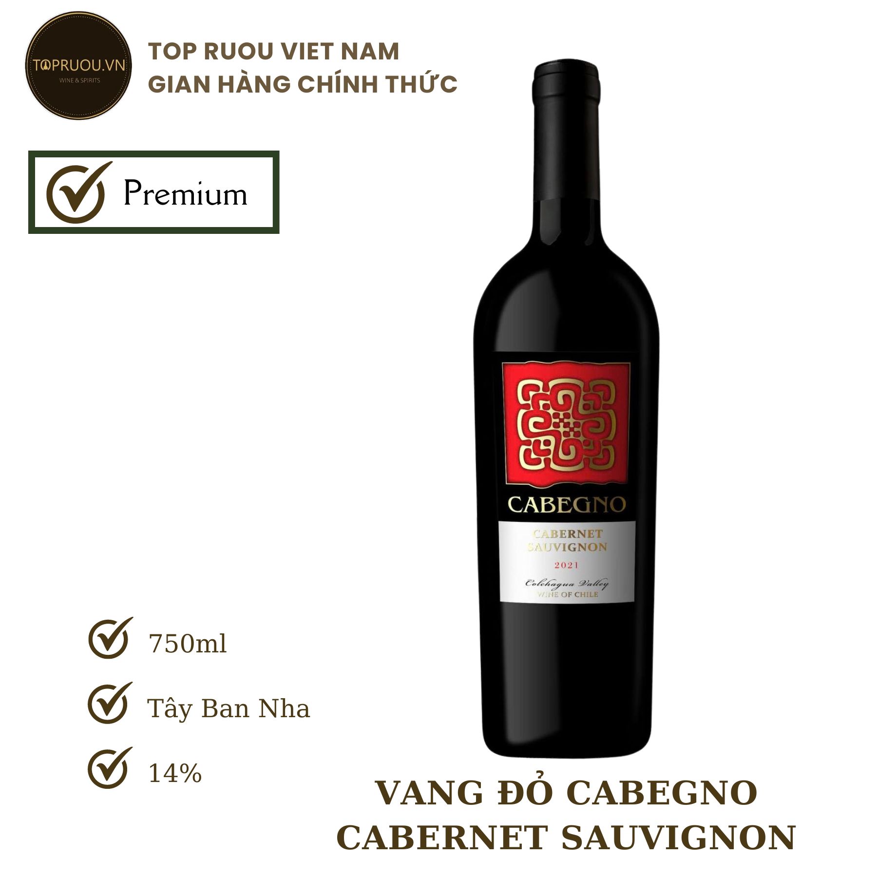 [Top Rượu VN] Rượu Vang Đỏ Cabegno Sauvignon 750ml [Chính Hãng]