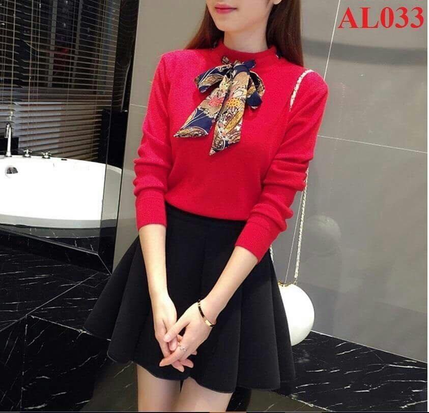 Áo Thun Tay Dài Dáng Trơn Kết Hợp Dây Thắc Nơ Cổ Thời Trang Thu Đông TTSL0184