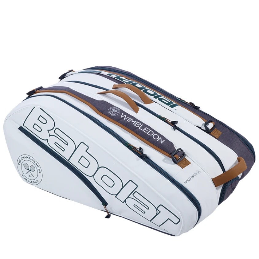 Túi vợt tennis Babolat backpack Rhx12 Pure Wimbledon có 3 ngăn màu trắng ghi
