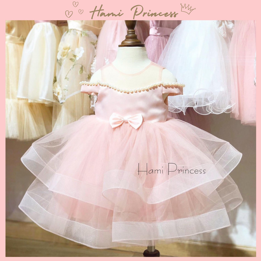 Váy công chúa hạt trai hồng điệu đà cho bé gái hami princess