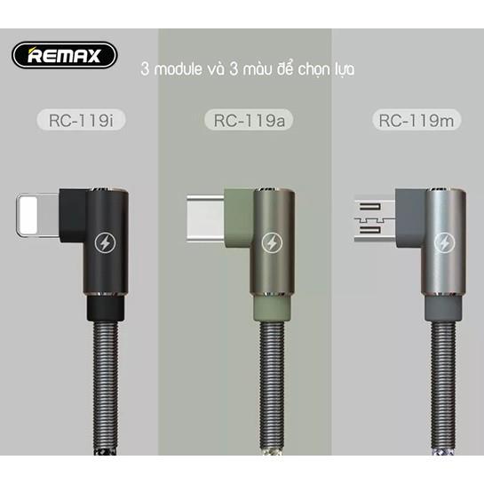 Cái mới Cáp sạc nhanh Remax RC-119 (3 đầu: Lightning - Micro - Type C) - Cổ quấn lò xo chống gãy chân chữ L
