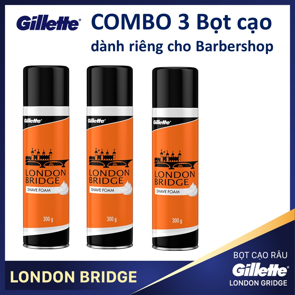 Combo 3 Bọt cạo râu Gillette London Bridge (Cam) dành cho Barbershop 300gX3