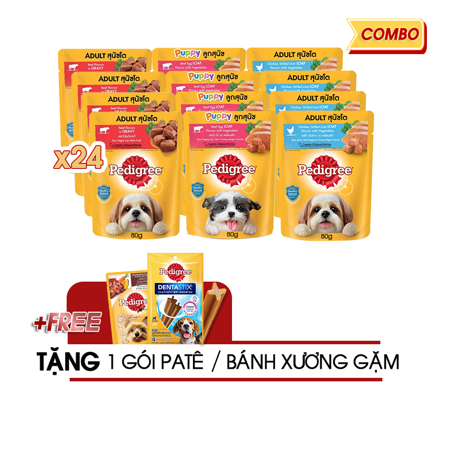 Combo 24 gói pate pedigree 80g mix vị - tặng 1 pate 80g -