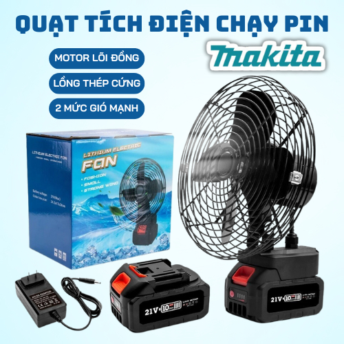 Quạt tích điện pin 10 cell dùng liên tục lâu dài, quạt pin tích điện siêu bền, quạt để bàn tích điện 2 cấp độ gió siêu mát