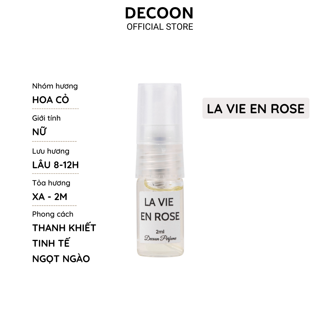 Tinh dầu nước hoa DecooN La vie en rose mini mùi hương hoa cỏ ngọt ngào, nữ tính, tươi mát, chai thủy tinh dạng xịt 2ml