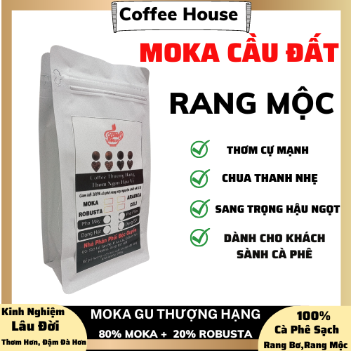 Cà phê moka cầu đất, rang mộc, tỉ lệ 80% moka +20% robusta 100% rang xay nguyên chất.100g