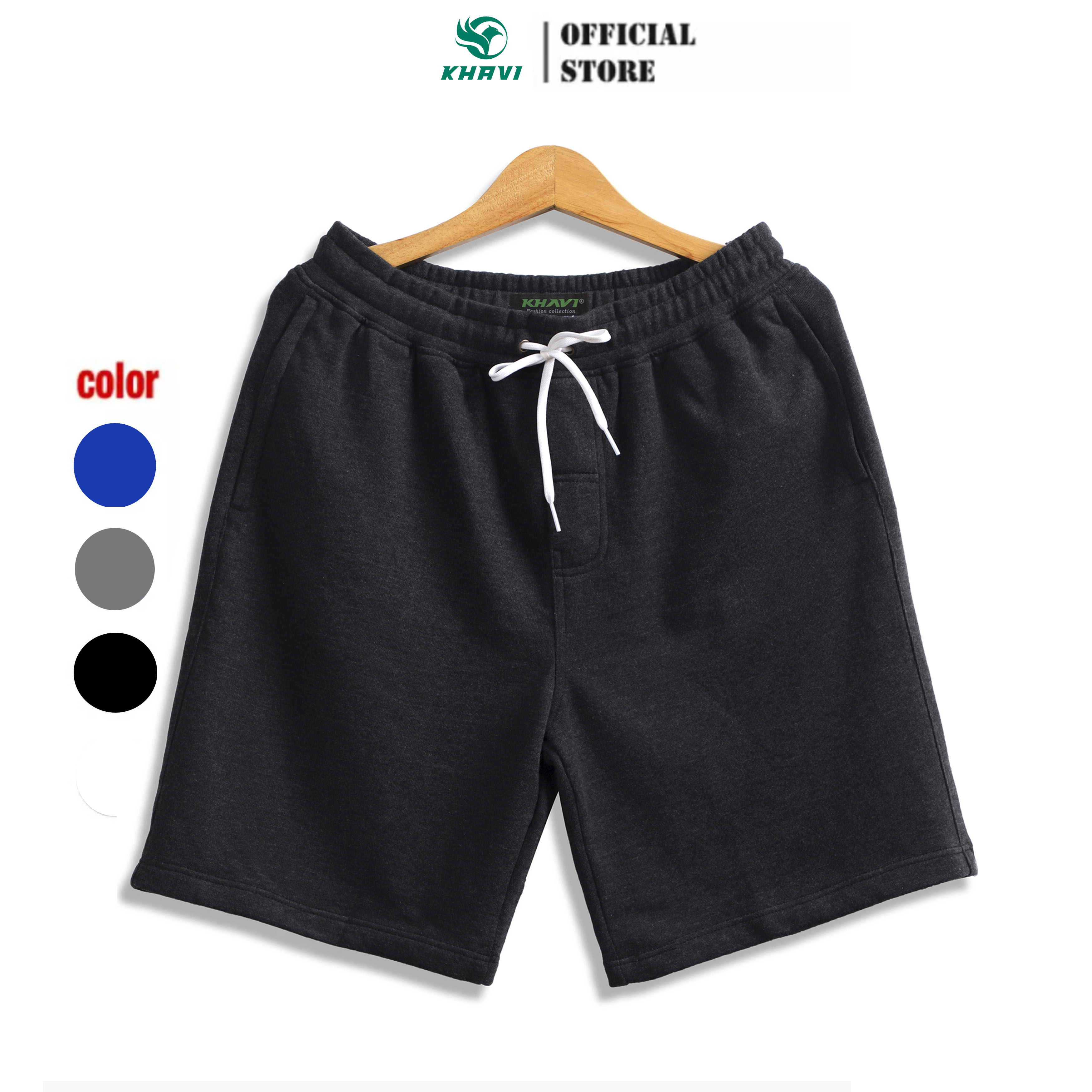 Quần short thun dáng thể thao co giãn phối dây kéo túi KHAVI KV351 Xám