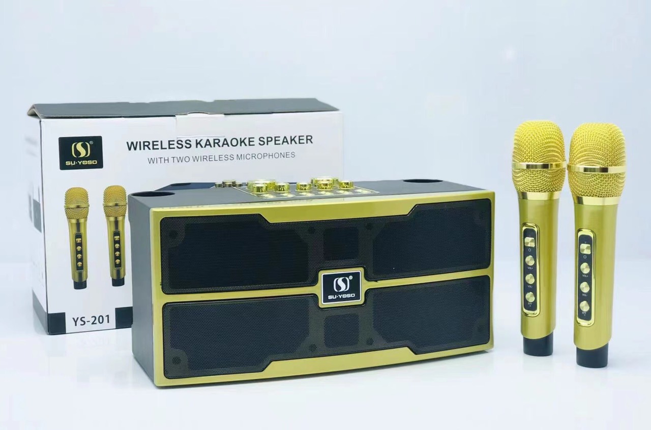 Loa karaoke bluetooth YS 201 kèm 2 micro Loa karaoke bluetooth YS 202 - Tặng kèm 2 micro không dây Loa Karaoke Bluetooth YS-202 Kèm Hai Micro Không Dây Loa bluetooth karaoke Su-Yosd YS-203 - Tặng kèm 2 micro