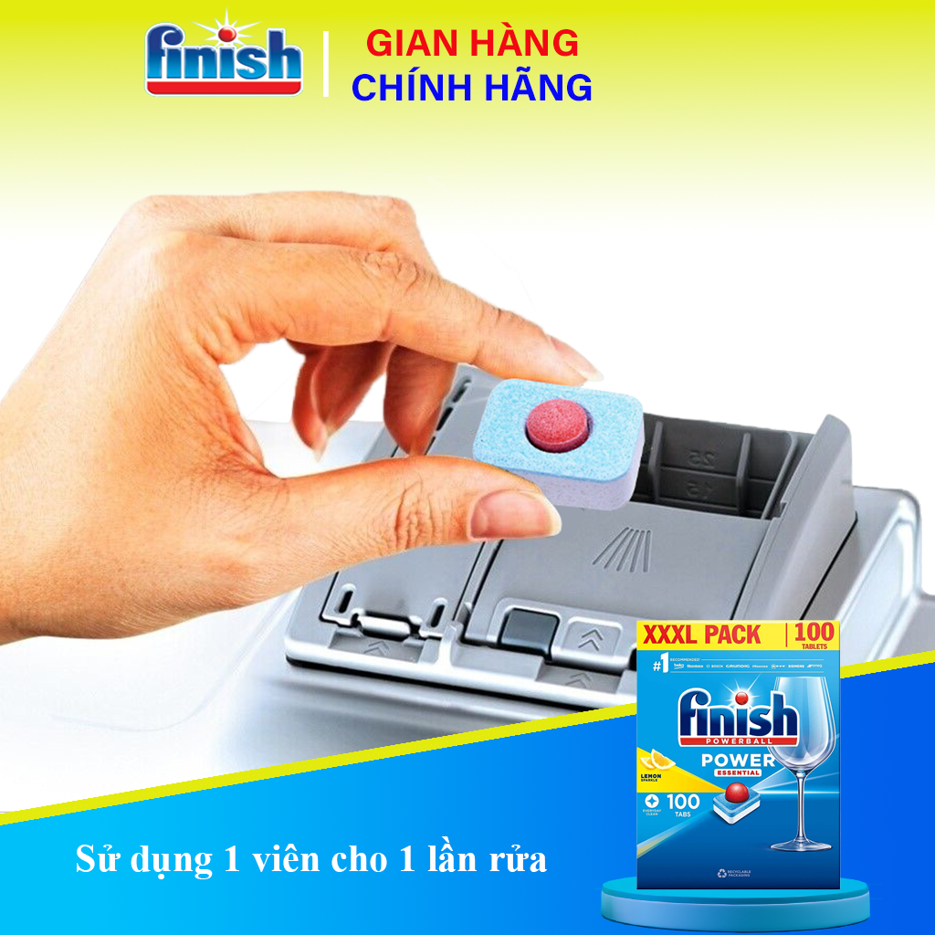 [Quà tặng/Dùng thử] 10 Viên lẻ Essential bóc từ hộp 100 viên rửa bát Finish Essential hương chanh