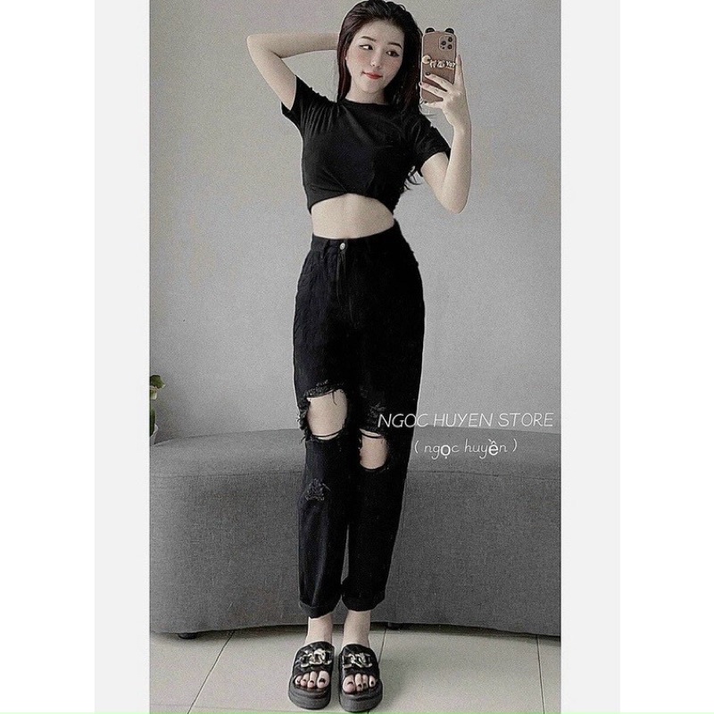 Quần baggy bò đen rách kiểu mới gs100