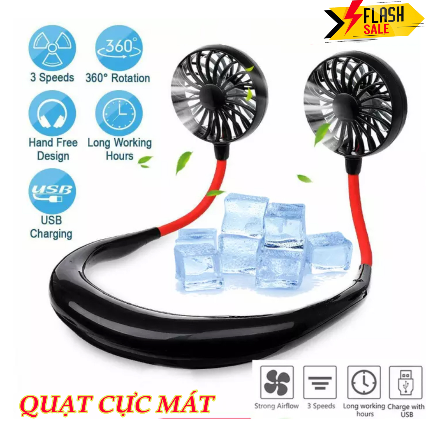 [HCM]Quạt Đeo Cổ Mini Quạt Mùa Hè Tích Điện Gấp Gọn Điều Chỉnh Hướng Theo Ý Muốn Giải Pháp Cho Mùa Hè.