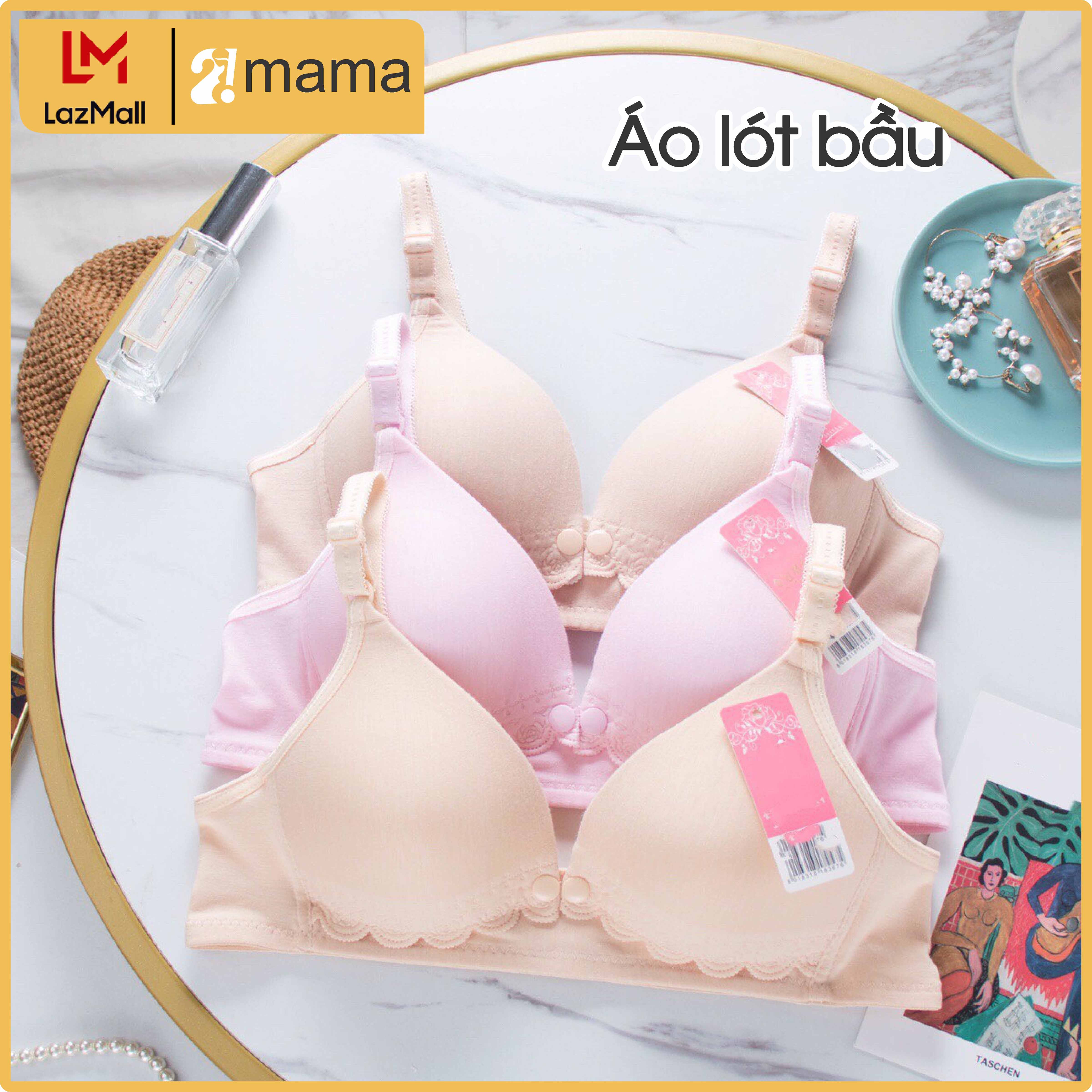 Áo lót bầu sau sinh 2MAMA nâng ngực chống chảy sệ cúc bấm giữa màu be hồng V06