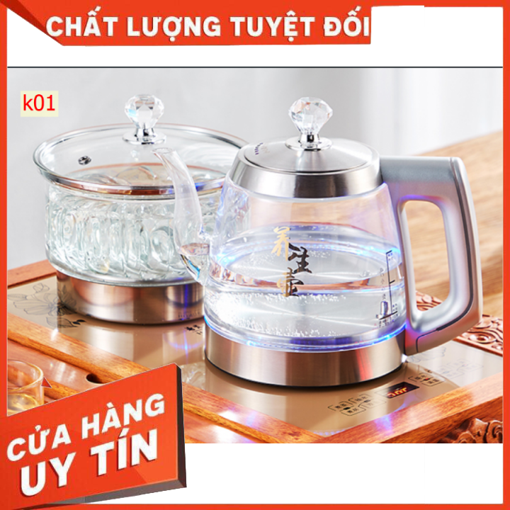 Bộ đun nước điện tự động pha trà thủy tinh phát sáng màu xanh