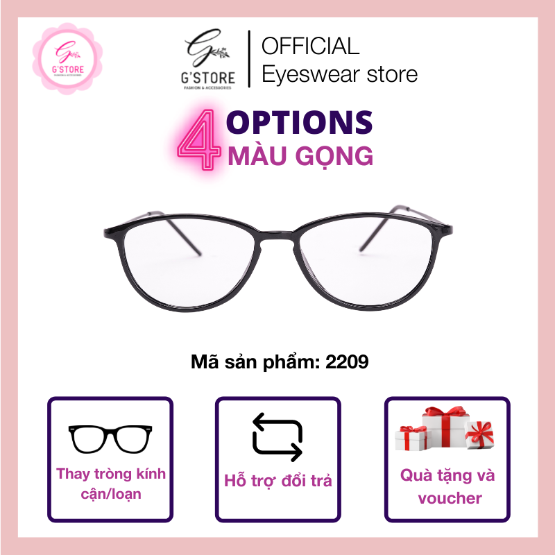 Gọng kính cận mảnh nhẹ bền đẹp [G'Store] Kính mắt mèo gọng nhựa thời trang nữ nhiều màu 2209