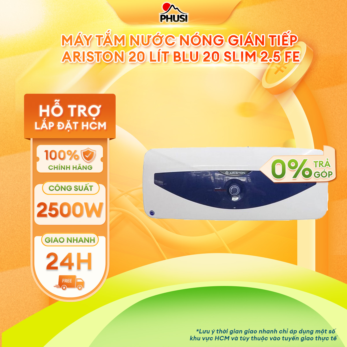 BLU 20 SLIM 2.5 FE Máy tắm nước nóng gián tiếp Ariston 20 Lít BLU 20 SLIM 2.5 FE Bình chứa tráng men Titan