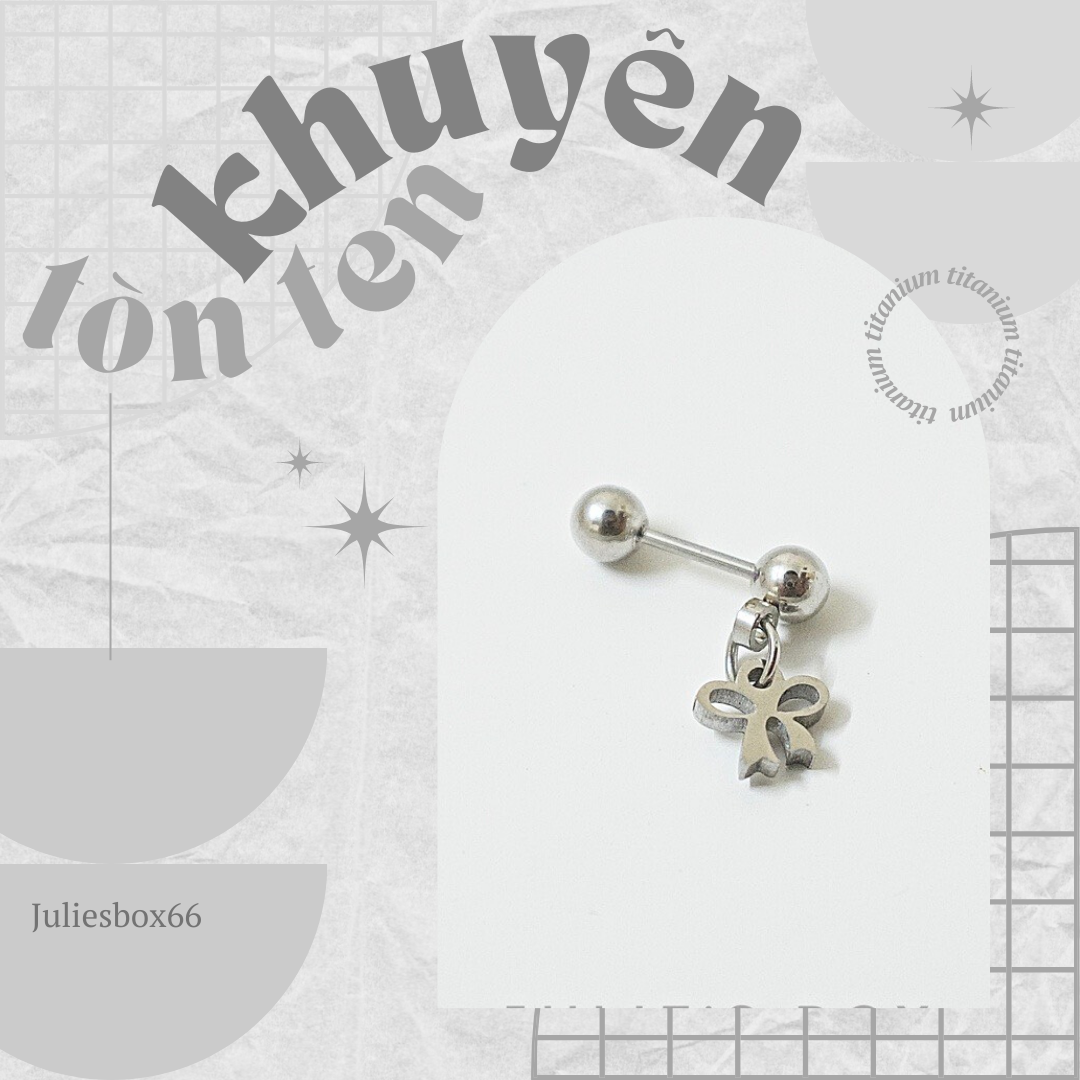 [Bán Theo Chiếc] Khuyên Tai 2 Đầu Bi Có Charm Nơ Bow Màu Bạc Thép Y Tế Titan Thép Không Gỉ Cá Tính Phong Cách Nam Nữ Unisex Freesize Không Đen Không Ngứa Không Dị Ứng Không Gỉ Sét julies box 66