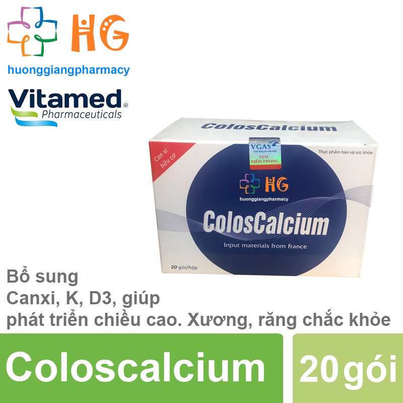 Coloscalcium - Bổ sung Vitamin K2, D3. Tăng cường hấp thu canxi, phát triển chiều cao tối đa (Hộp 20 gói)