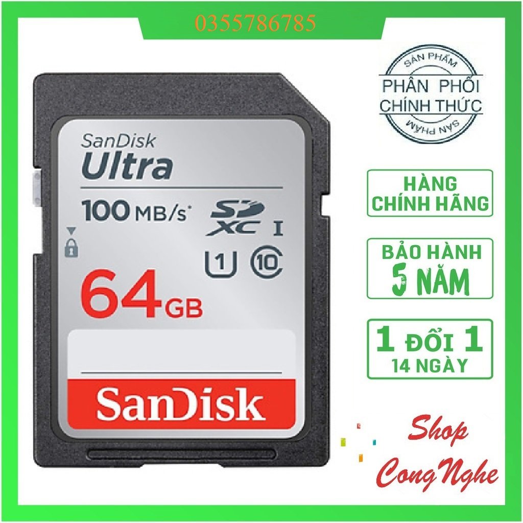 Thẻ nhớ sdhc 64gb 32gb 16gb sandisk ultra class 10 upto 100mb/s