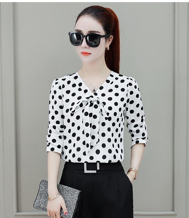 Áo sơ mi nữ cao cấp chấm bi thắt nơ cổ