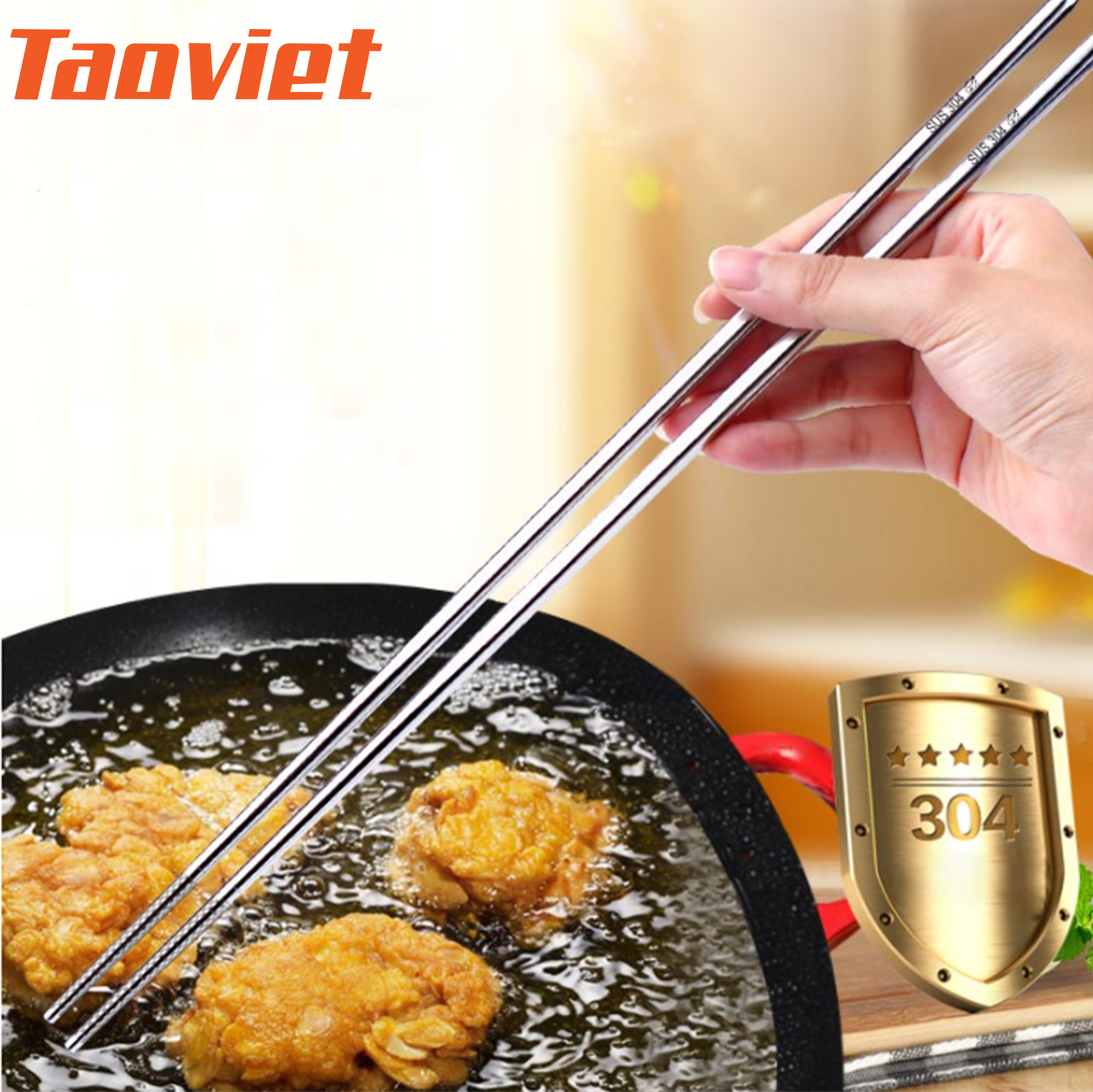 2 ĐÔI Đũa nấu dài Flyhorse đũa xào nấu đũa chiên rán bằng thép cao cấp