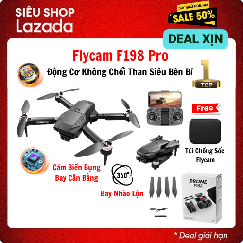 Drone mini Máy Bay Flycam F198,  camera 4K siêu nét động cơ không chổi than siêu bền chịu mọi va đập, nhào lộn 360 độ, playcam quay phim chuyên nghiệp