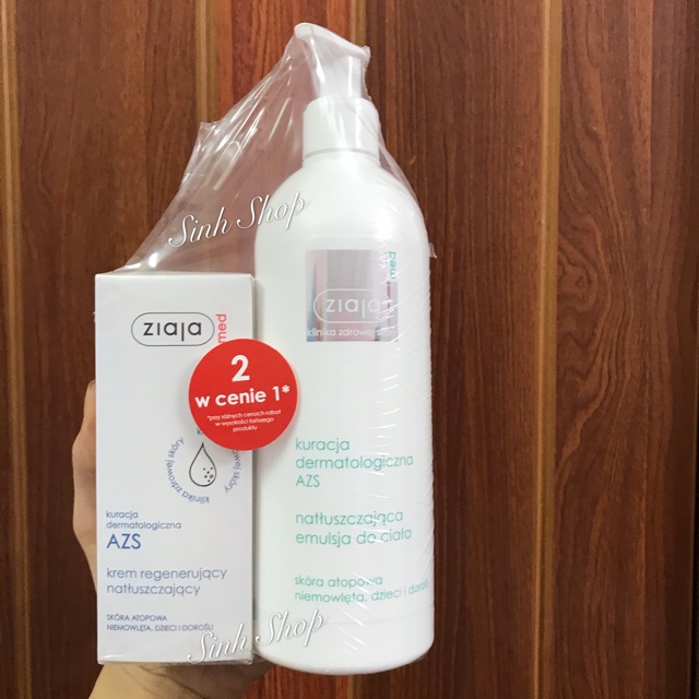 Combo Nhũ Tương Ziaja Med Atopy AZS và kem bôi hàng balan