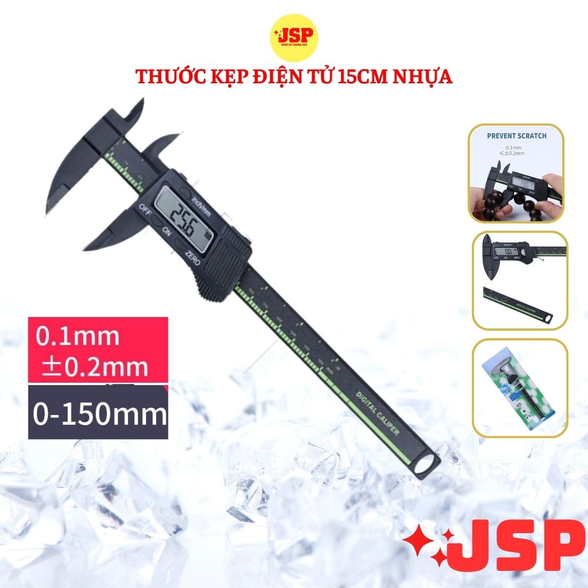 Thước kẹp điện tử JSP 150mm nhựa kèm pin thước cặp điện tử thước đo ly chuân xác cao