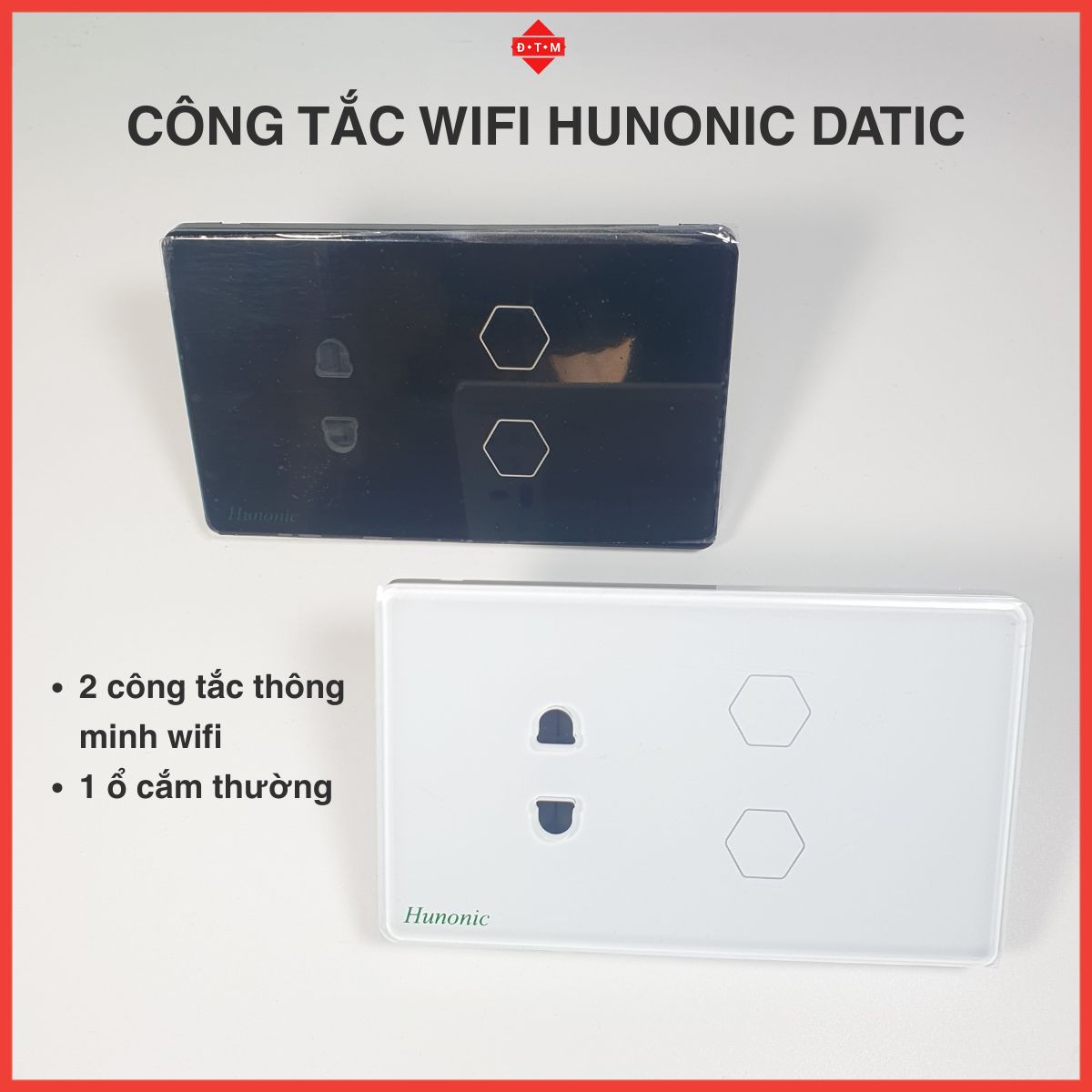 Hunonic Datic Wifi Smart Switch with Socket, 2-Button Touch Switch, Timer Via App