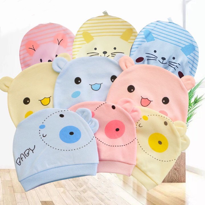 Mũ sơ sinh cho bé 0-6 tháng tuổi, nón sơ sinh có tai thỏ họa tiết đáng yêu