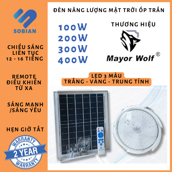 Đèn ốp trần 3 màu 100W đến 400W Mayor wolf, Đèn năng lượng mặt trời Sobian shop