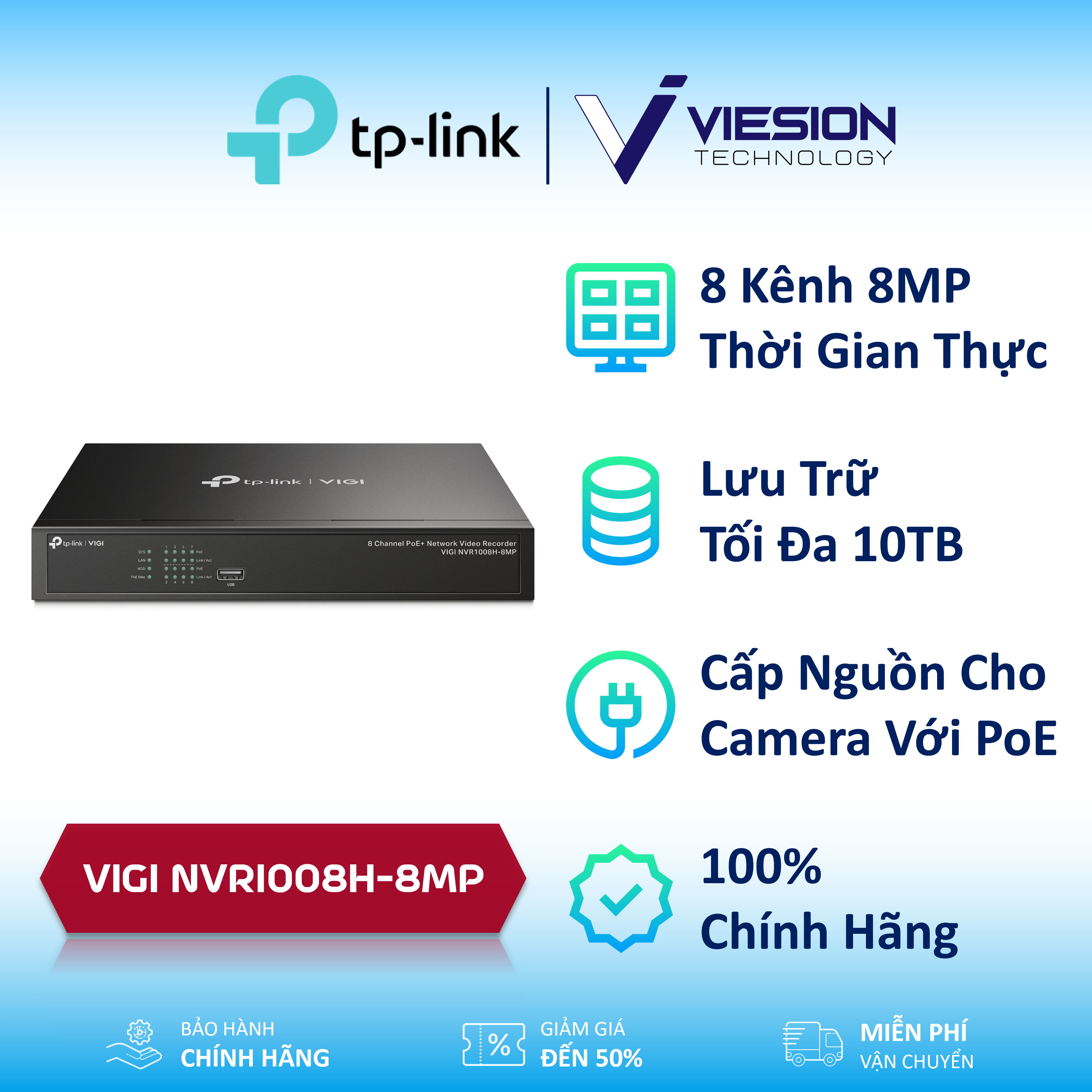 TP-Link VIGI NVR1008H-8MP - 8 Channel Network Video Recorder