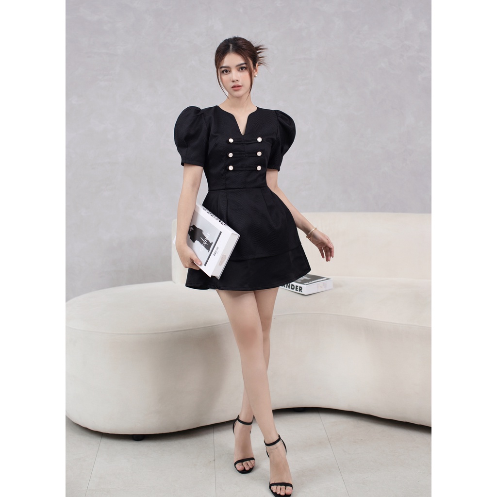 Áo tay phồng chít eo đính nút thanh lịch - danie top