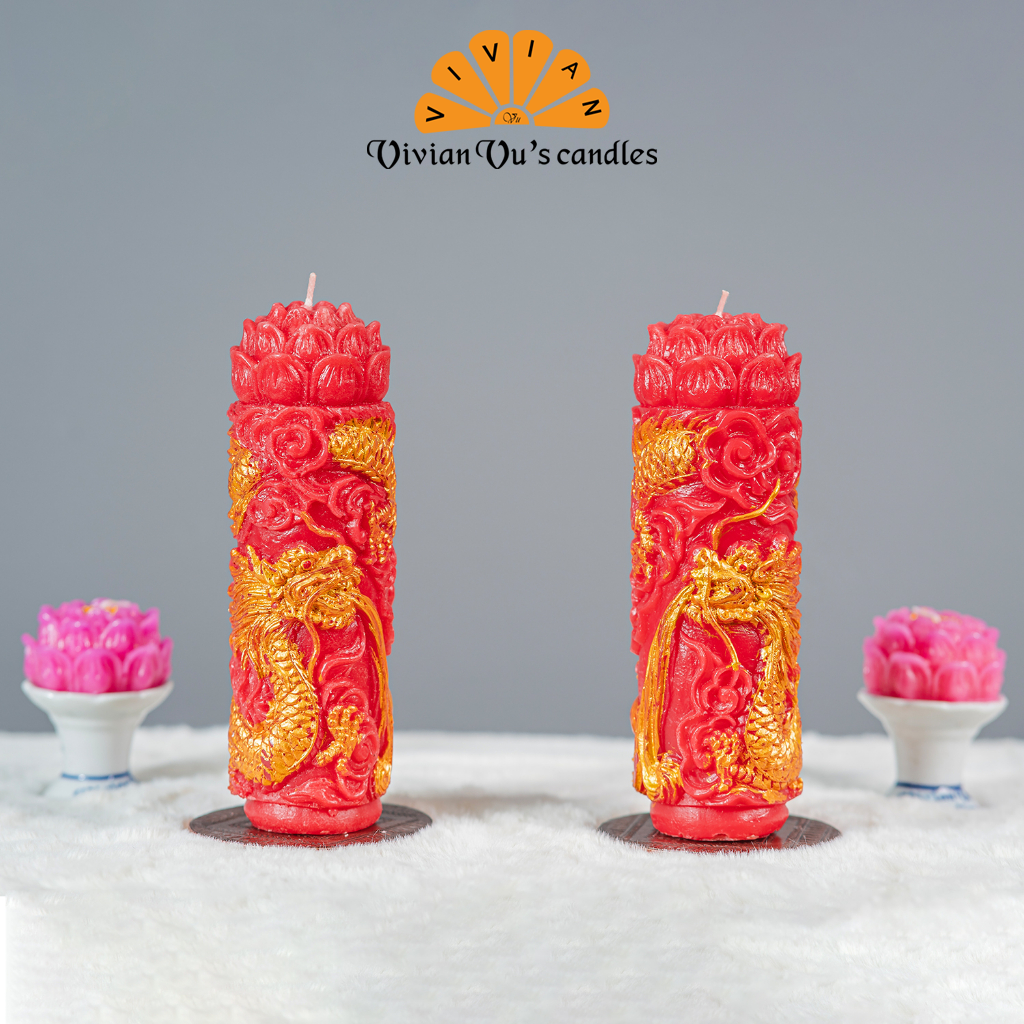 Nến trụ rồng vàng không đế cao cấp vivian vu's candle kích thước 6.5x20 cm - nến tâm linh cao cấp