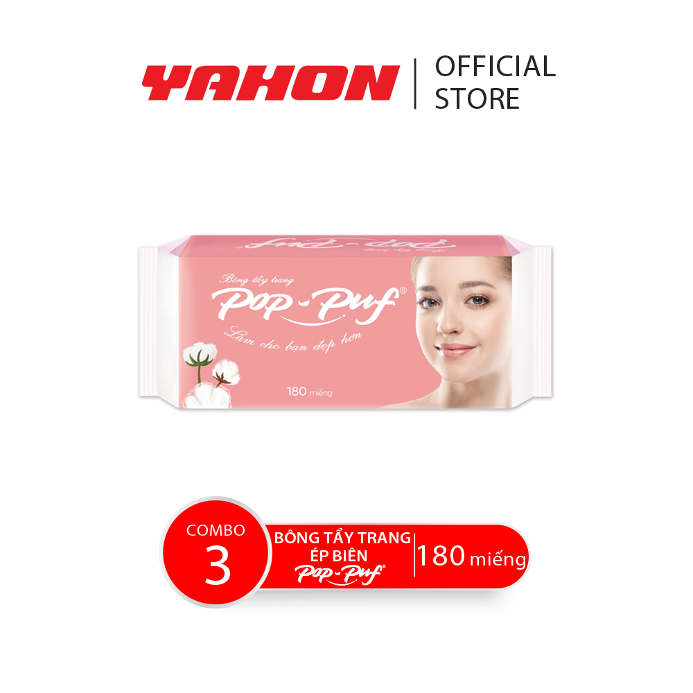 Combo 3 Bao Bông Tẩy Trang Ép Biên POP-PUF, 180 Miếng/Bao