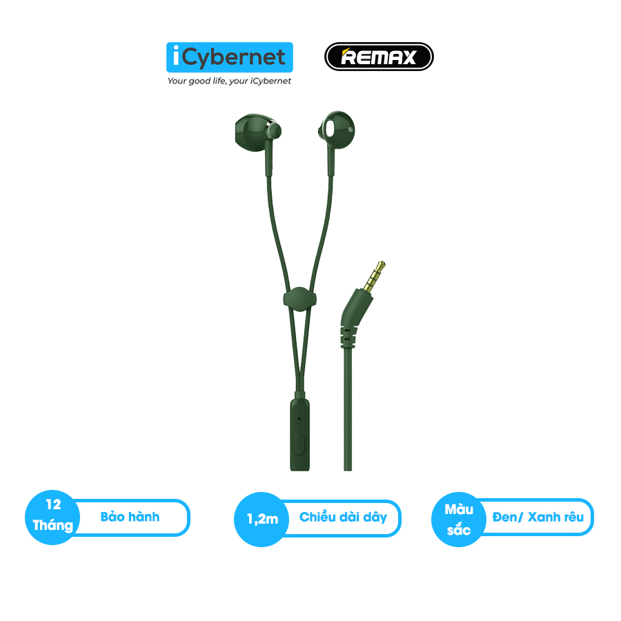 Tai nghe nhét tai có dây in-ear jack 3.5 Remax RM-330 thiết kế thời trang, chống rối, bền bỉ, âm thanh trong trẻo sắc nét - Hàng chính hãng