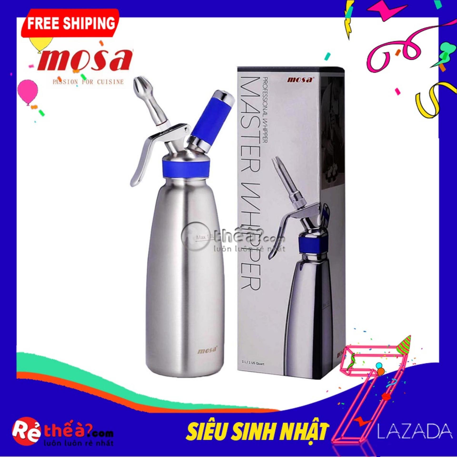 Bình xịt kem tươi inox mosa 05l - hàng taiwan - tặng kèm ca đong 500ml