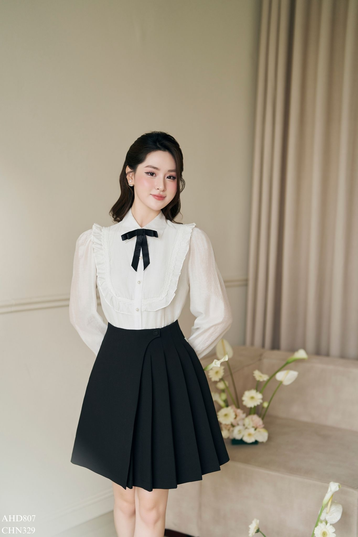 Áo sơ mi cổ đức nơ cổ cúp bèo ren tiinstore ahd807
