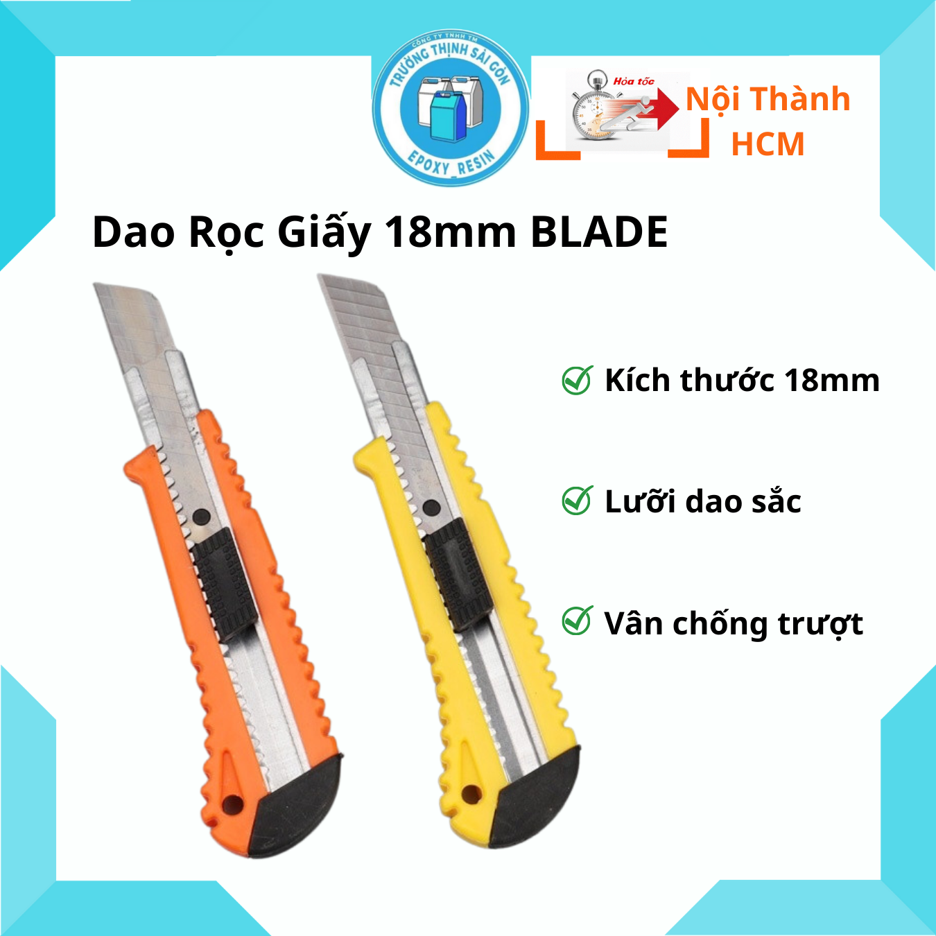 Dao Rọc Giấy Size Lớn 18mm BLADE Có Vân Chống Trượt Và Khóa An Toàn - Trường Thịnh Sài Gòn