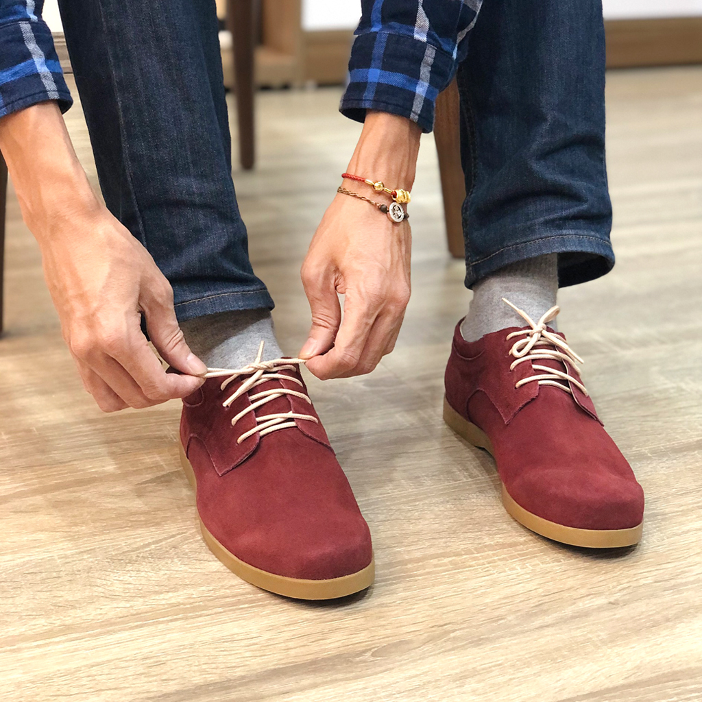 (GIÁ TỐT) Giày Sneaker Nam da bò lộn thô nguyên tấm Raw Suece Leather màu đỏ đô Crimson Red 1929